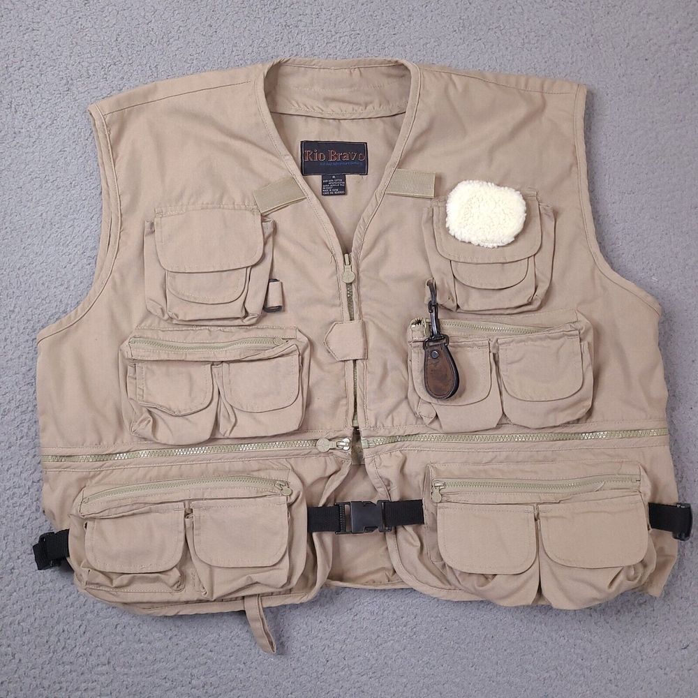 Rio Bravo Fishing Vest XL Sleeveless Brown Pocket Outdoor Safari Utility‎ Cargo